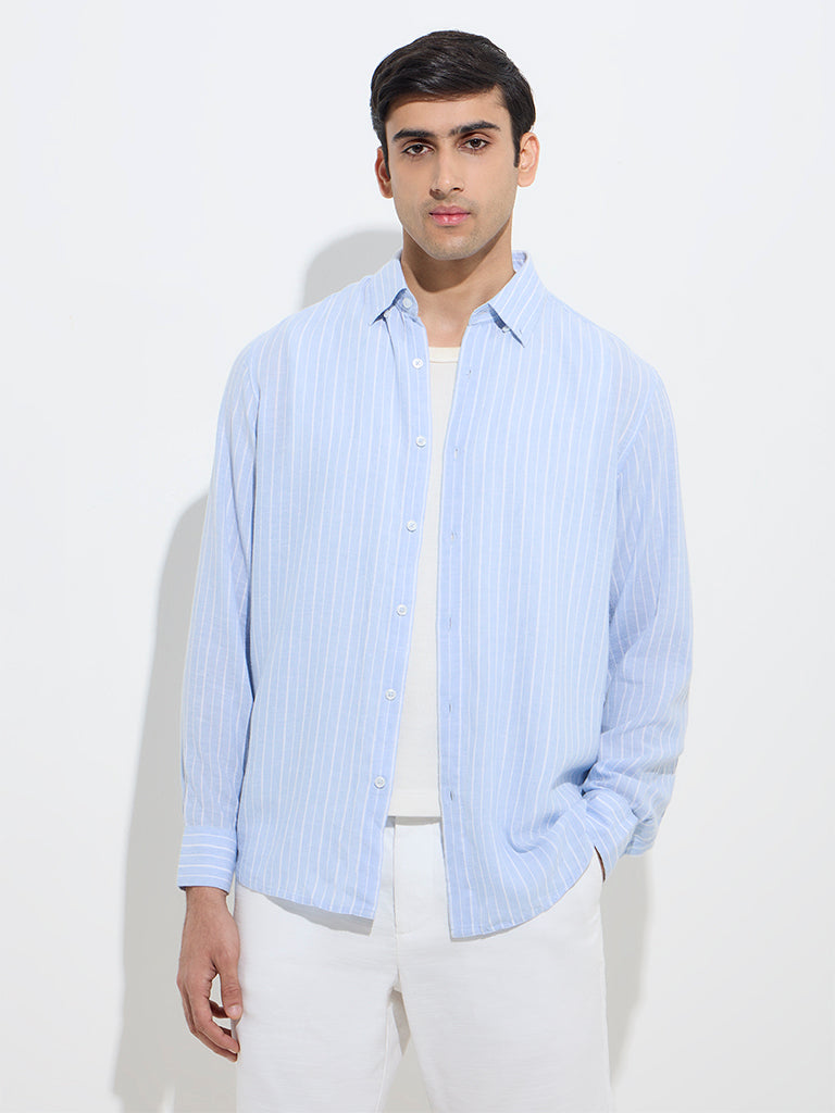 Ascot Light Blue Pinstriped Relaxed-Fit Shirt