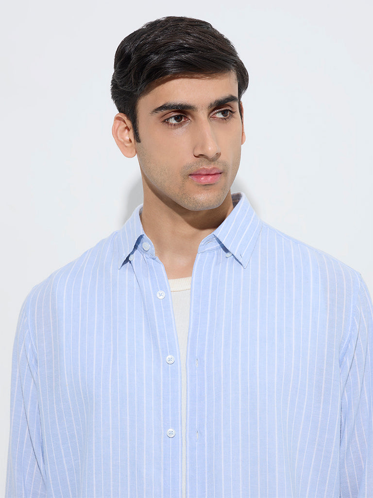 Ascot Light Blue Pinstriped Relaxed-Fit Shirt