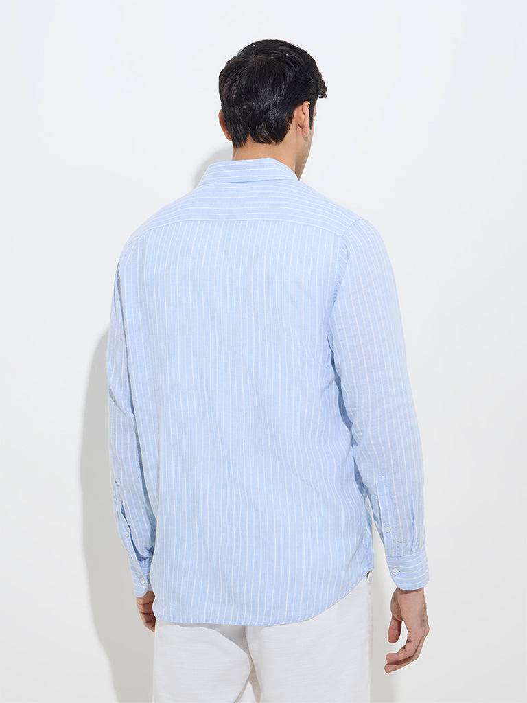 Ascot Light Blue Pinstriped Relaxed-Fit Shirt