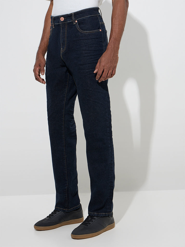 WES Casuals Dark Blue Relaxed - Fit Mid - Rise Denim Jeans