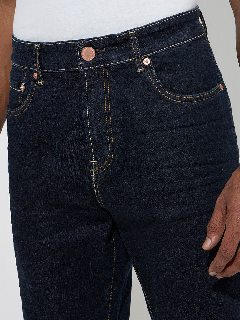 WES Casuals Dark Blue Relaxed - Fit Mid - Rise Denim Jeans