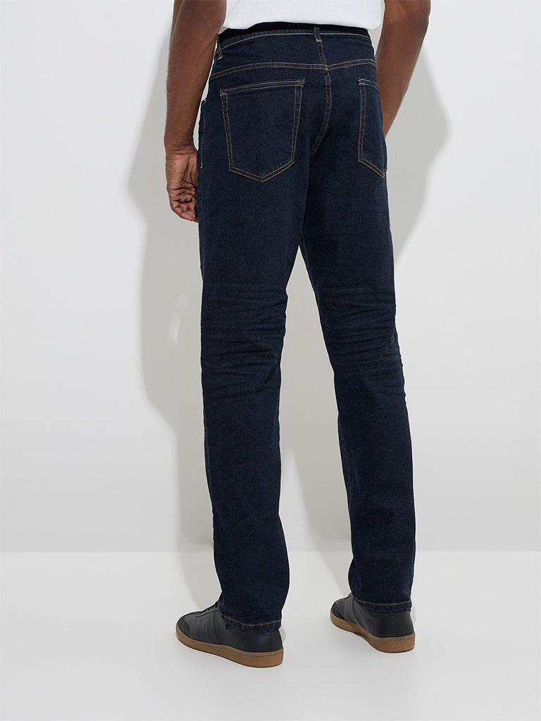 WES Casuals Dark Blue Relaxed - Fit Mid - Rise Denim Jeans