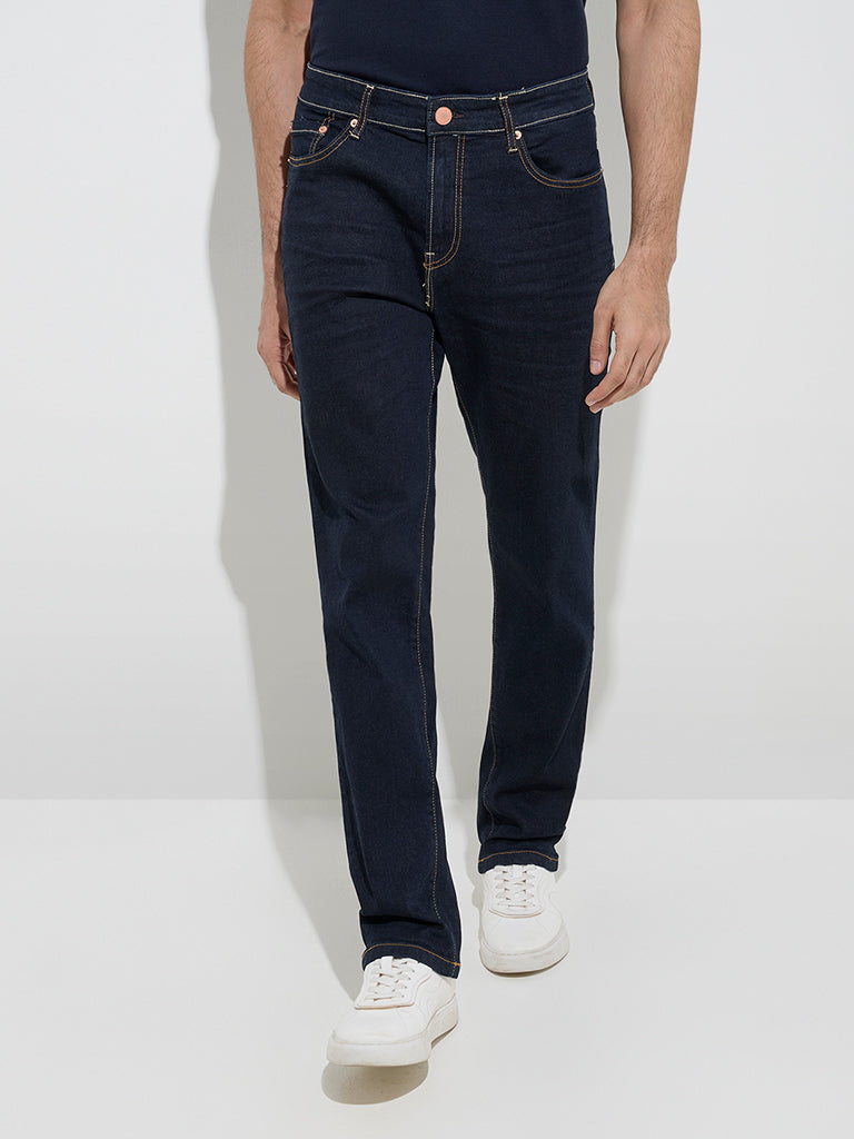 WES Casuals Dark Blue Relaxed - Fit Mid - Rise Jeans