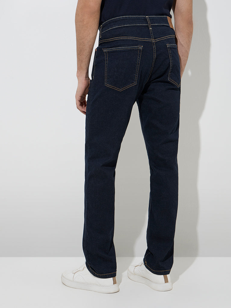 WES Casuals Dark Blue Relaxed - Fit Mid - Rise Jeans