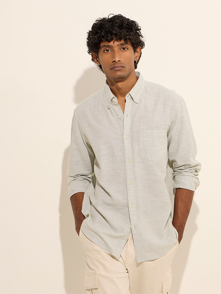 WES Casuals Sage Striped Relaxed-Fit Cotton-Blend Shirt