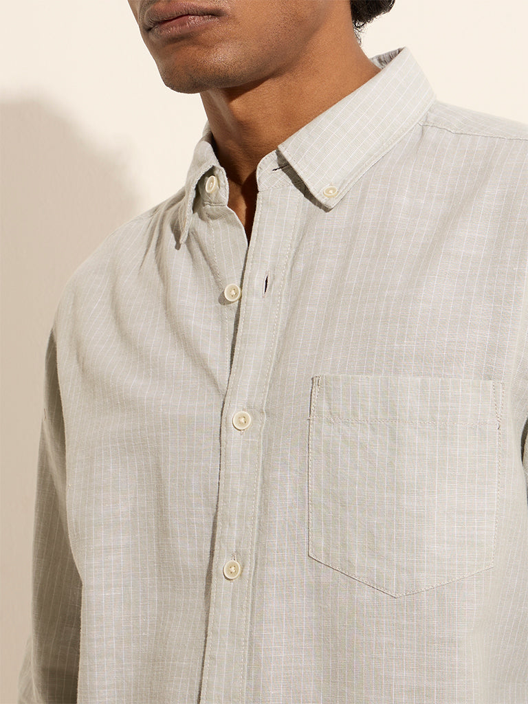 WES Casuals Sage Striped Relaxed-Fit Cotton-Blend Shirt