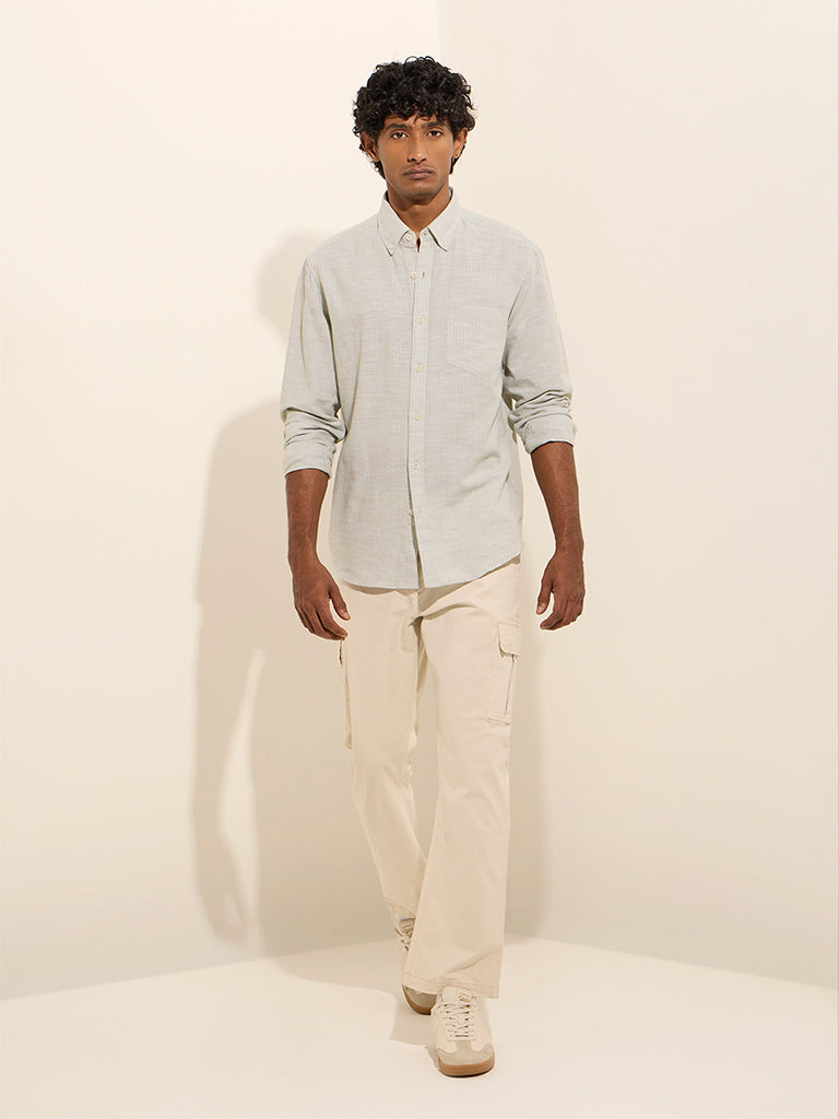 WES Casuals Sage Striped Relaxed-Fit Cotton-Blend Shirt