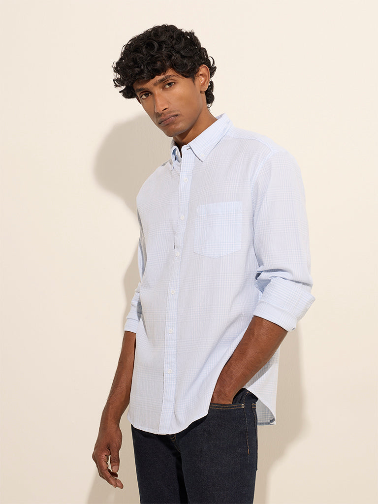 WES Casuals Light Blue Relaxed-Fit Cotton-Blend Shirt