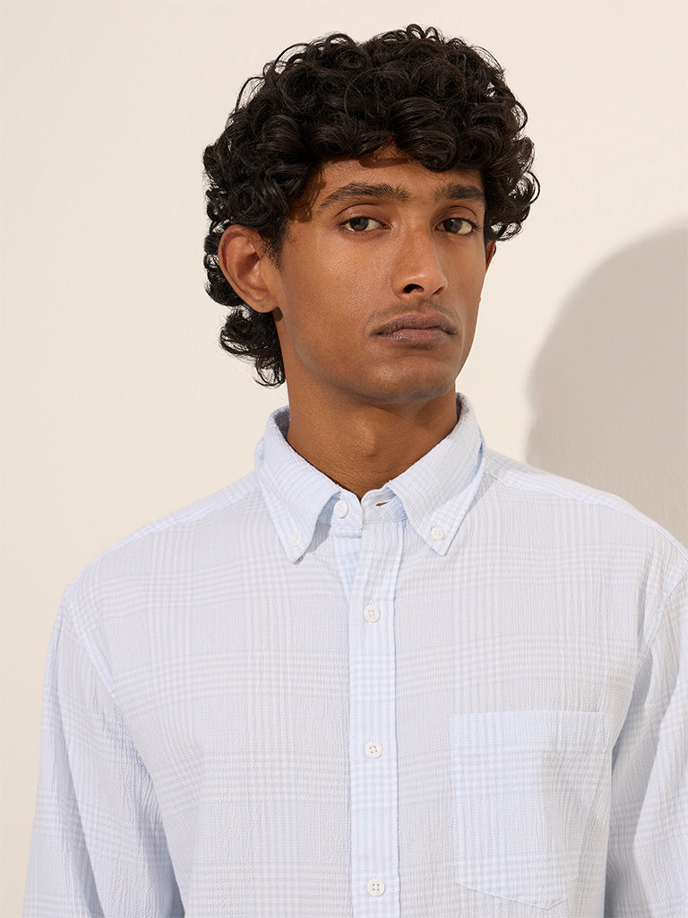 WES Casuals Light Blue Relaxed-Fit Cotton-Blend Shirt