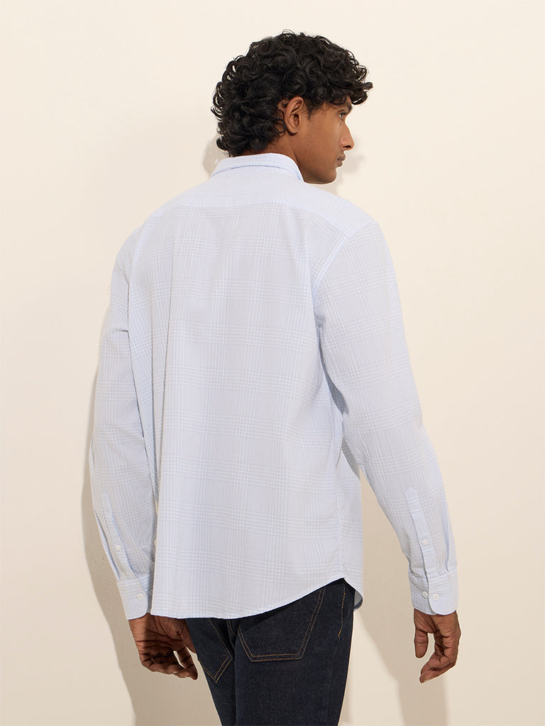 WES Casuals Light Blue Relaxed-Fit Cotton-Blend Shirt