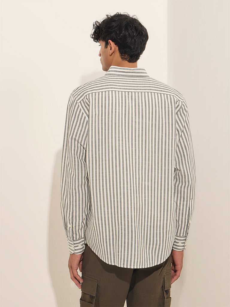 WES Casuals Sage Striped Relaxed-Fit Cotton Shirt