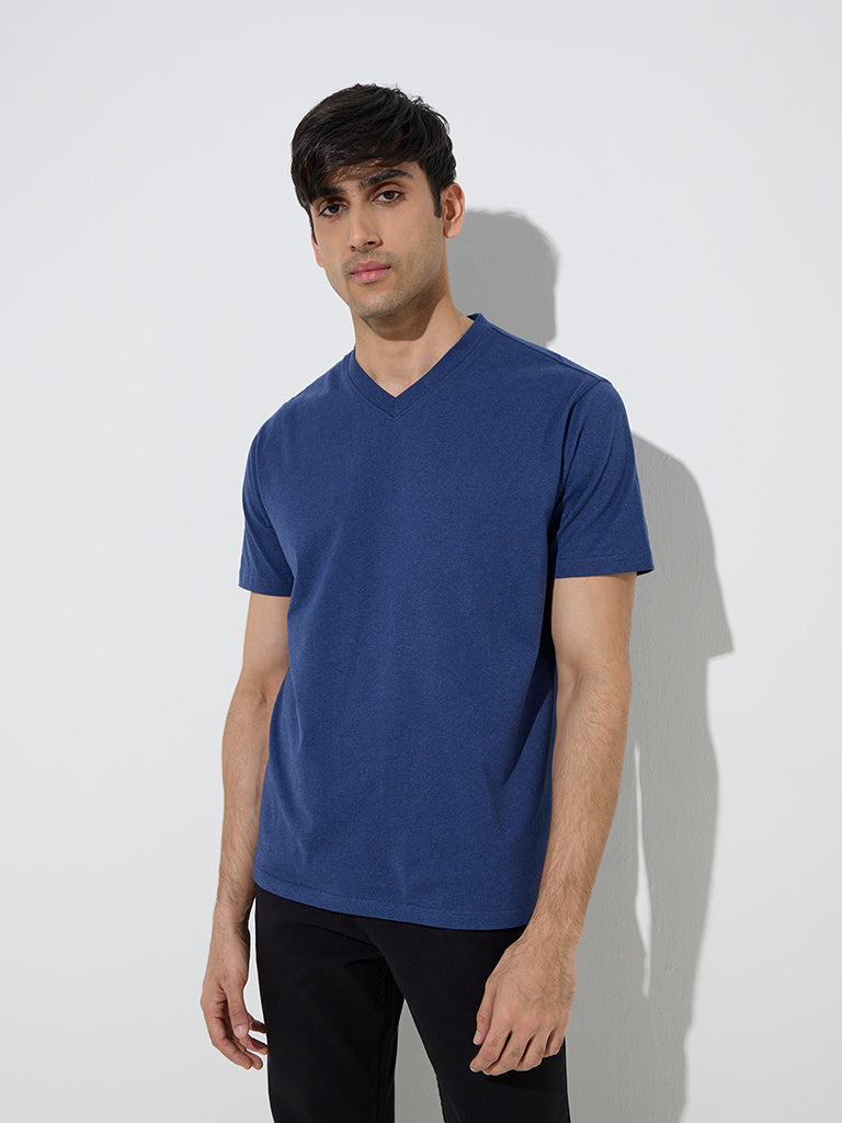 WES Casuals Dark Blue Slim-Fit Cotton T-Shirt