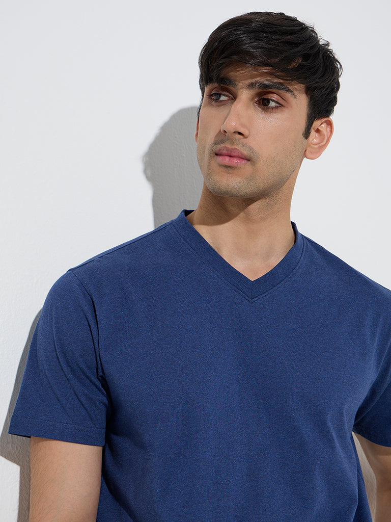 WES Casuals Dark Blue Slim-Fit Cotton T-Shirt