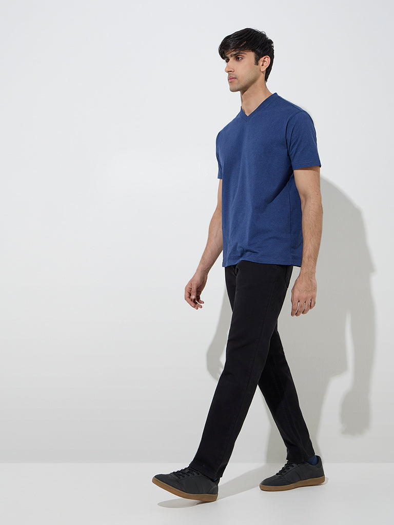 WES Casuals Dark Blue Slim-Fit Cotton T-Shirt