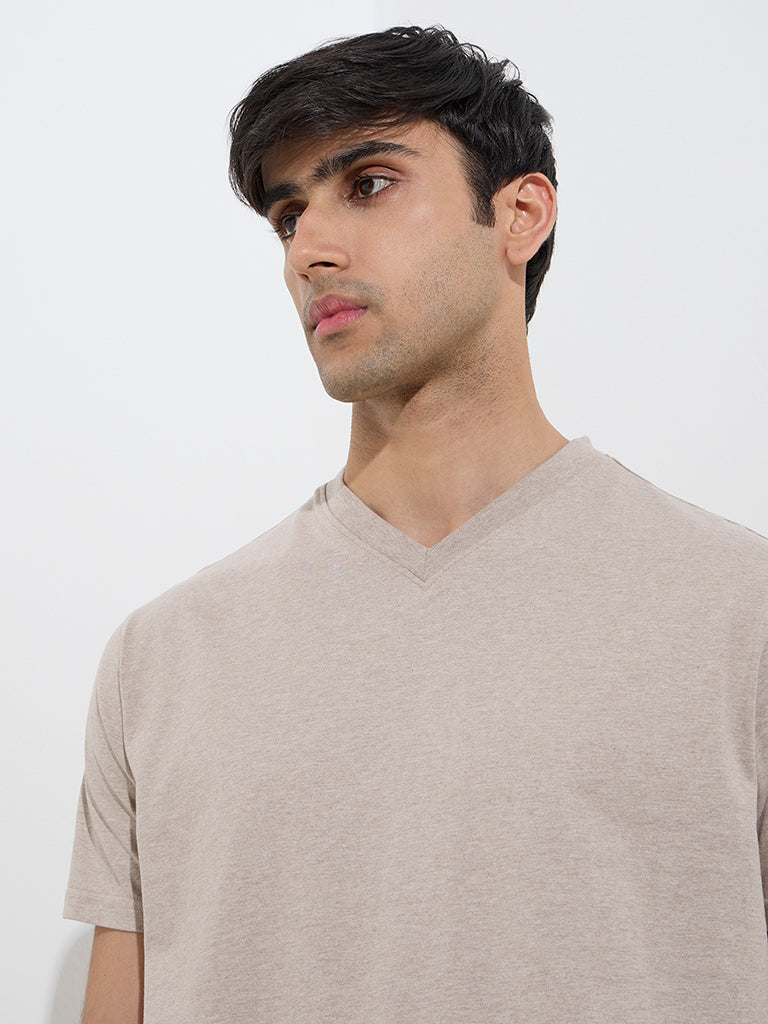 WES Casuals Beige Slim-Fit Cotton T-Shirt