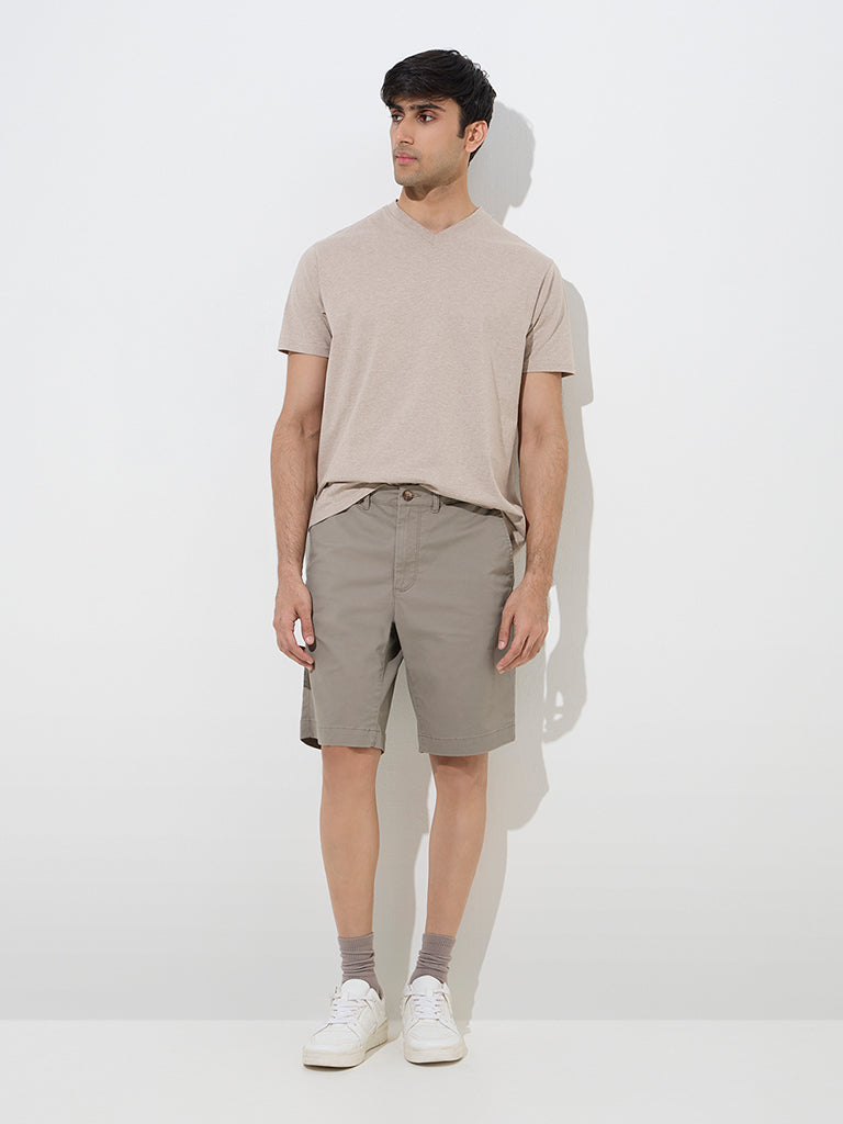 WES Casuals Beige Slim-Fit Cotton T-Shirt