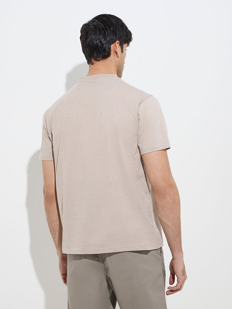 WES Casuals Beige Slim-Fit Cotton T-Shirt