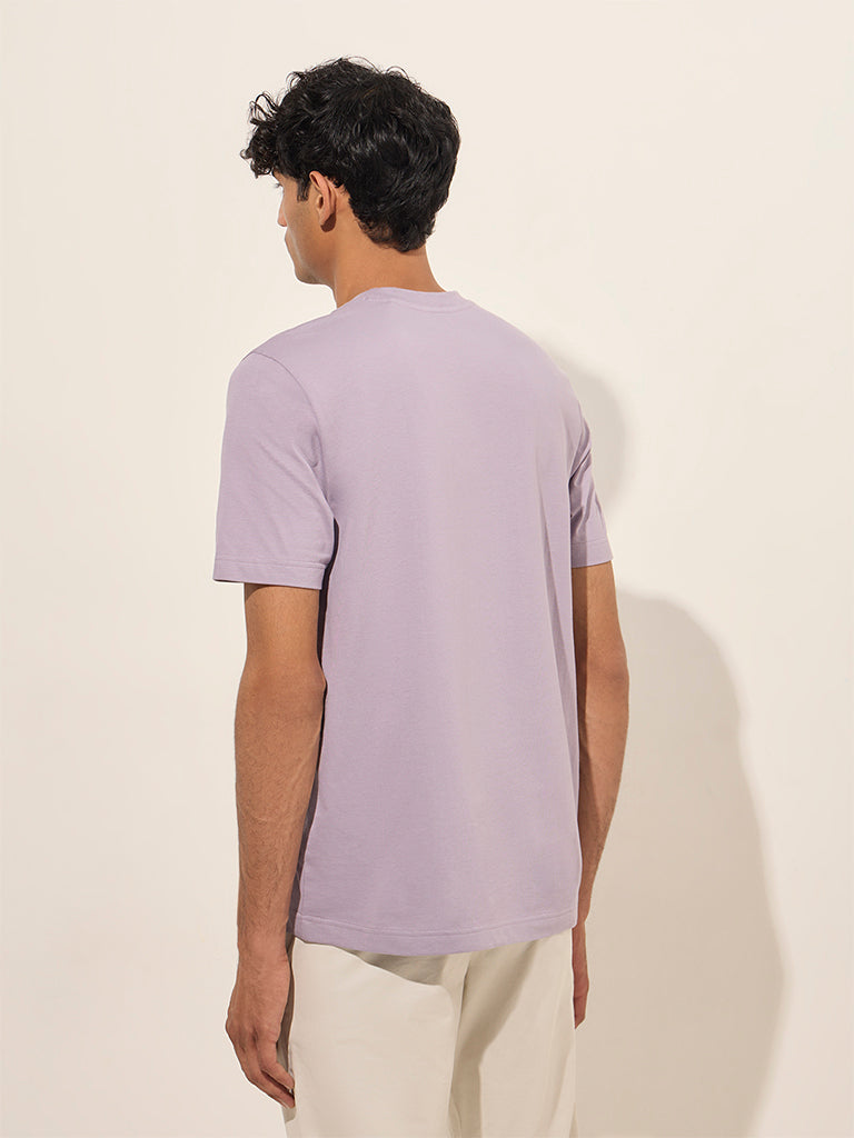 WES Casuals Lilac Solid Slim-Fit Cotton T-Shirt