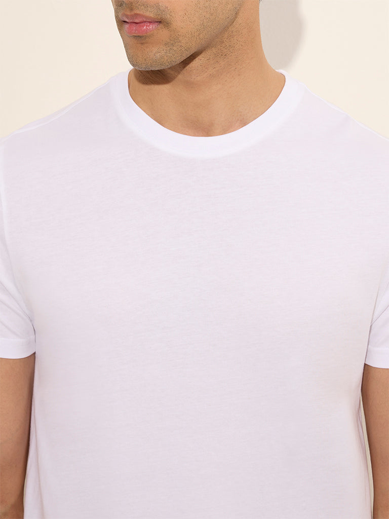 WES Casuals White Slim-Fit Cotton T-Shirt