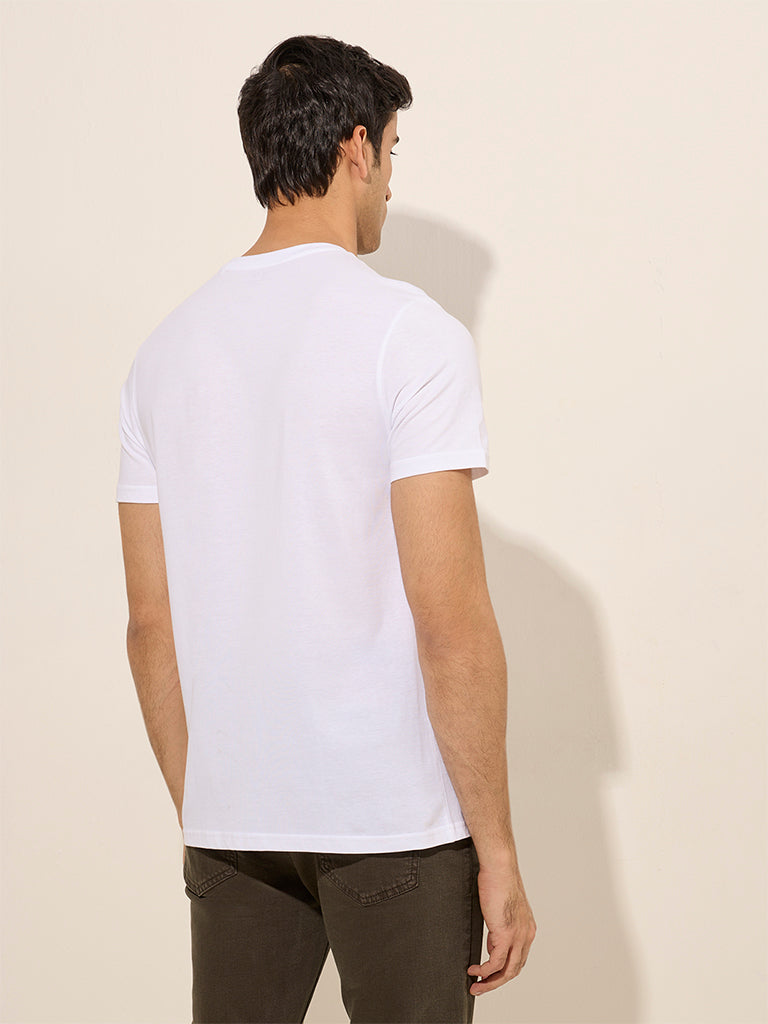 WES Casuals White Slim-Fit Cotton T-Shirt