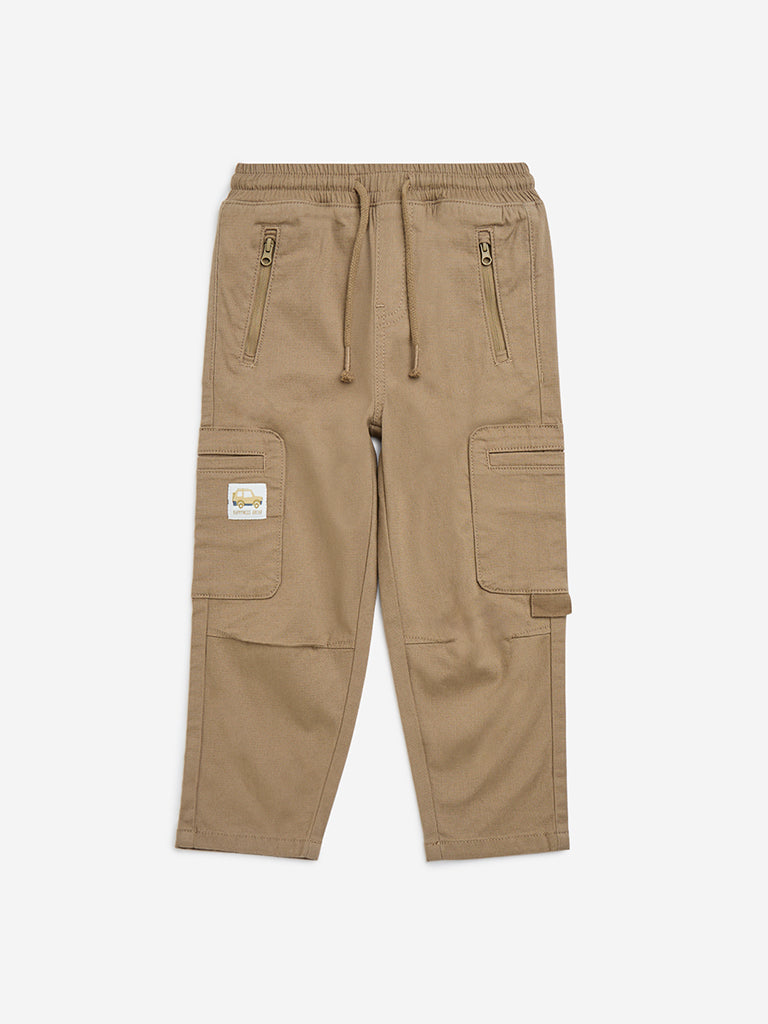 HOP Kids Brown Cotton-Blend Mid-Rise Trousers