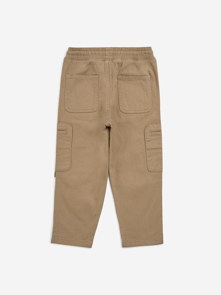 HOP Kids Brown Cotton-Blend Mid-Rise Trousers