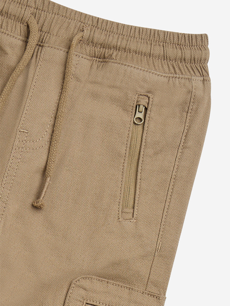 HOP Kids Brown Cotton-Blend Mid-Rise Trousers