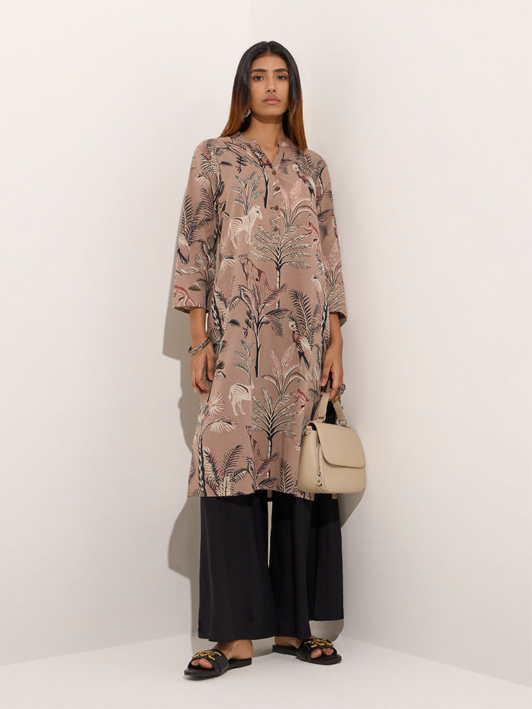 Utsa Beige Nature-Inspired Cotton Straight Kurta