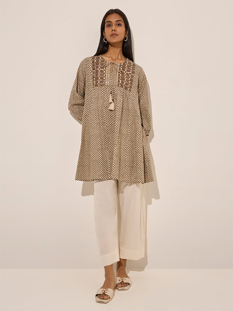 Utsa Beige Printed Cotton Kurti