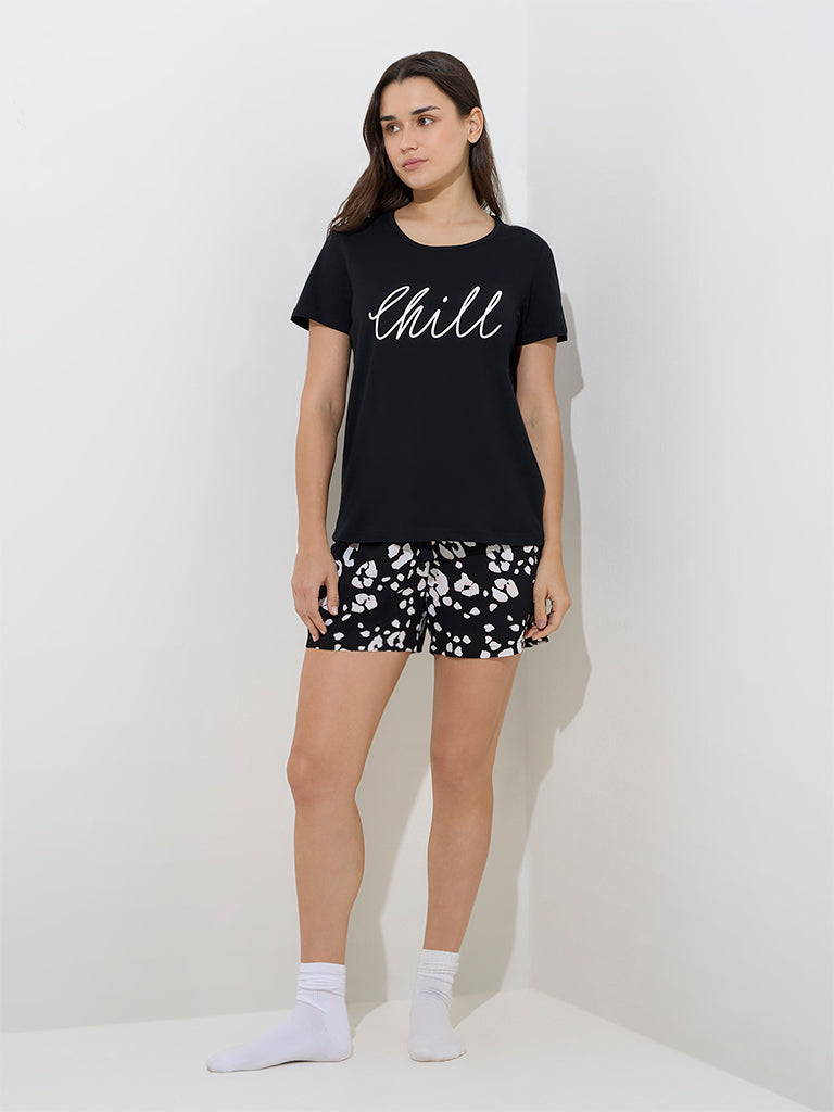 Wunderlove Black Text Printed Cotton T-Shirt