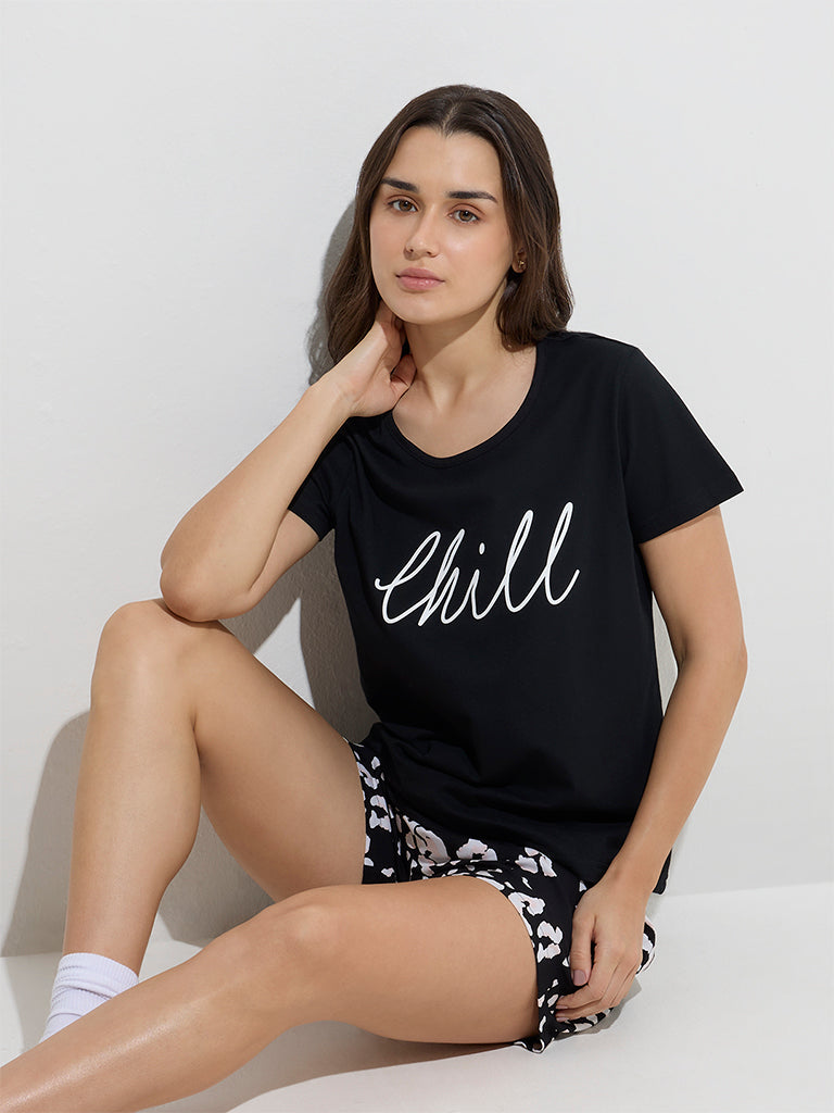 Wunderlove Black Text Printed Cotton T-Shirt