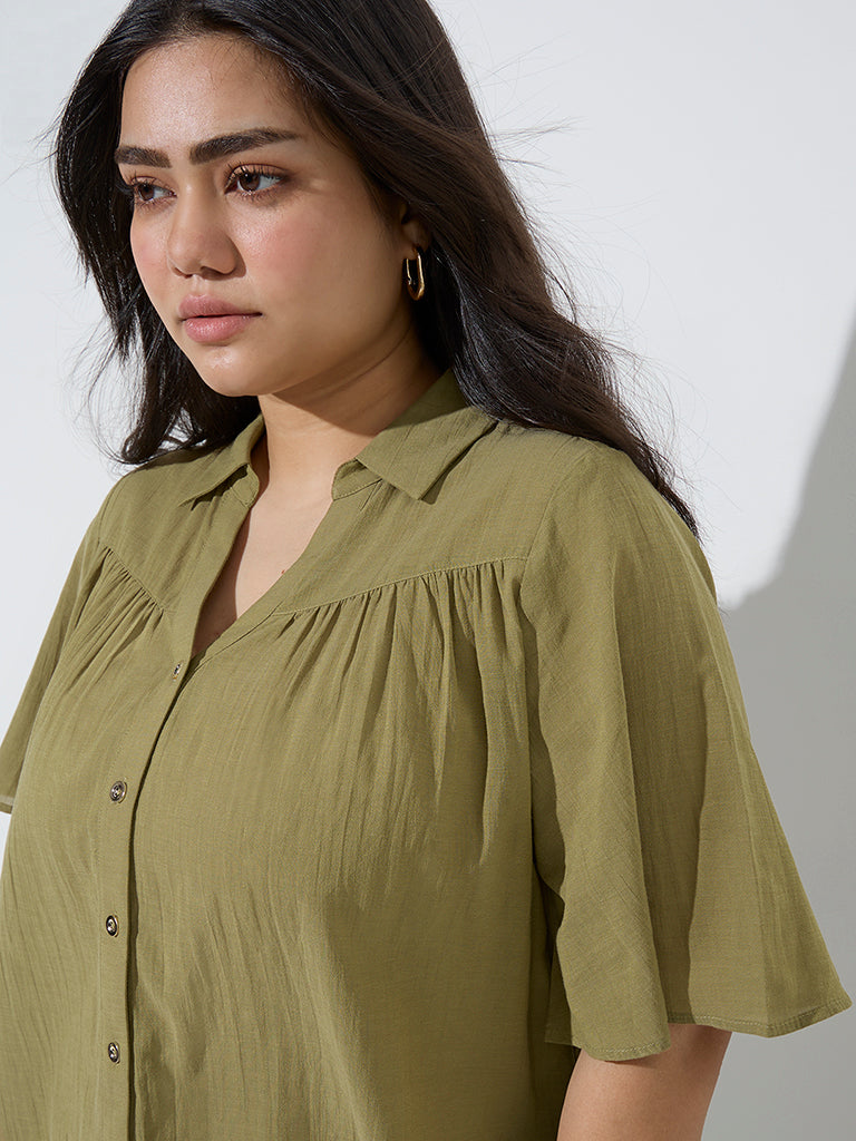 Gia Olive Crinkle-Textured Blouse