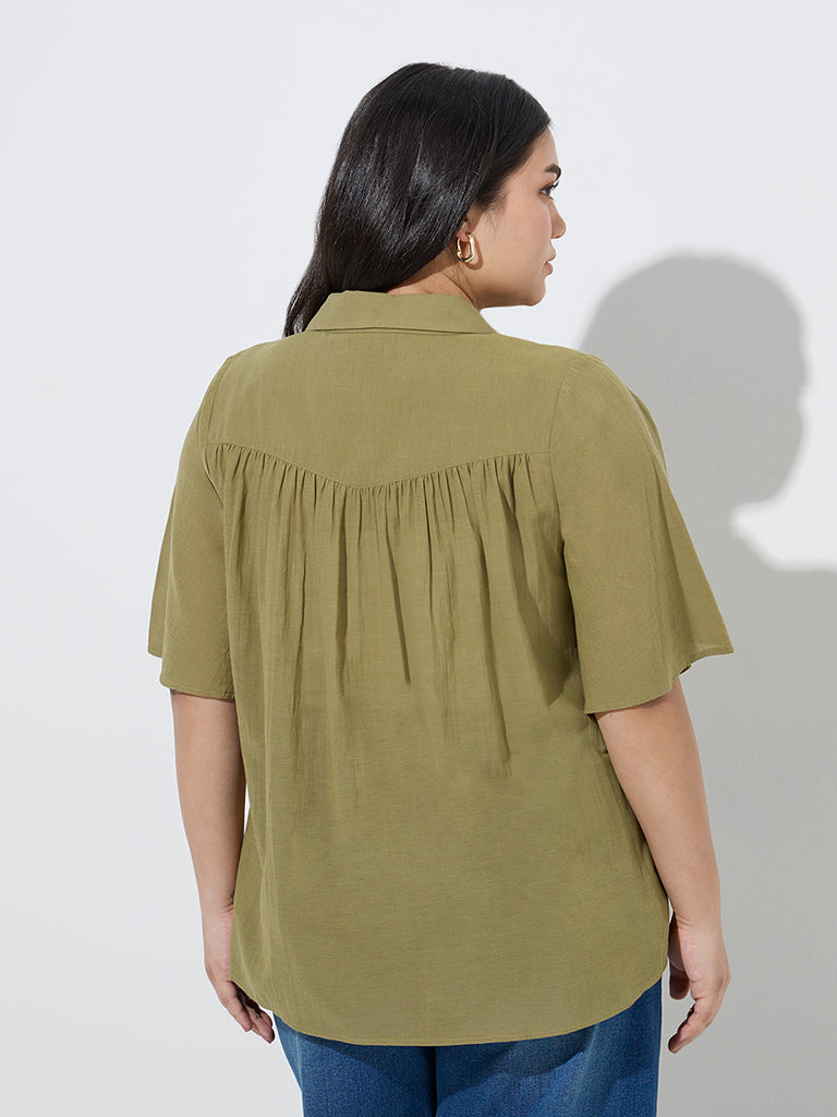 Gia Olive Crinkle-Textured Blouse