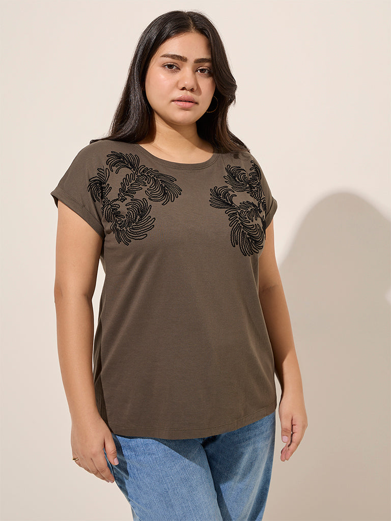 Gia Olive Embroidered Cotton T-Shirt