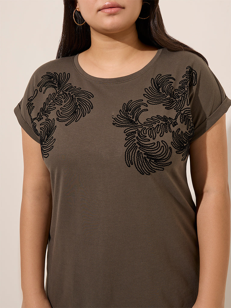 Gia Olive Embroidered Cotton T-Shirt