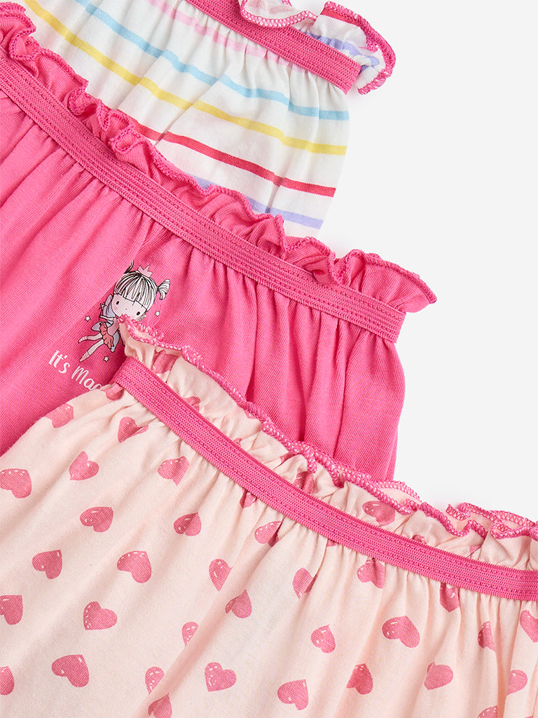 HOP Kids Pink Printed Cotton Bloomers - Pack of 3