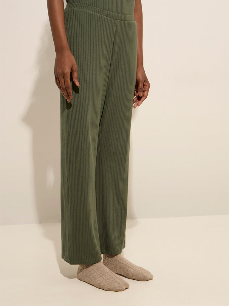 Wunderlove Olive Ribbed High-Rise Lounge Pants