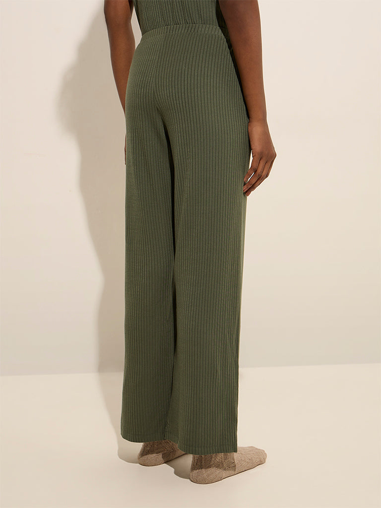 Wunderlove Olive Ribbed High-Rise Lounge Pants