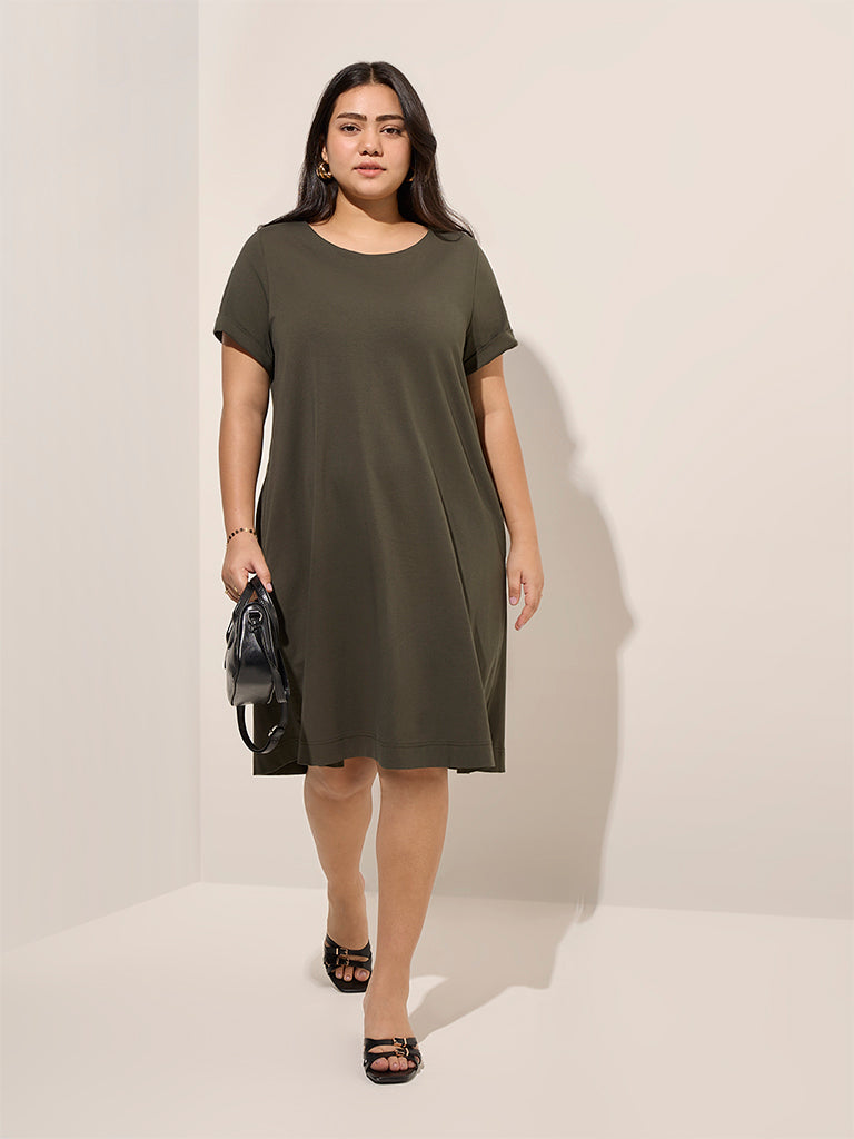 Gia Olive Solid Cotton-Blend A-Line Dress