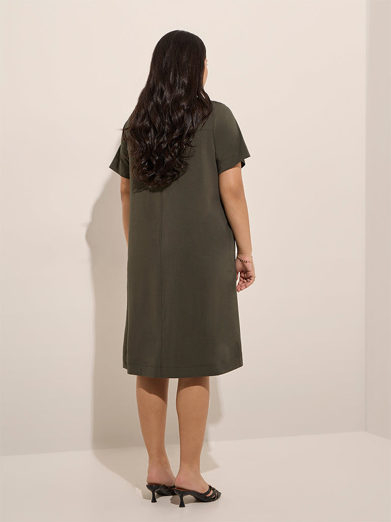 Gia Olive Solid Cotton-Blend A-Line Dress