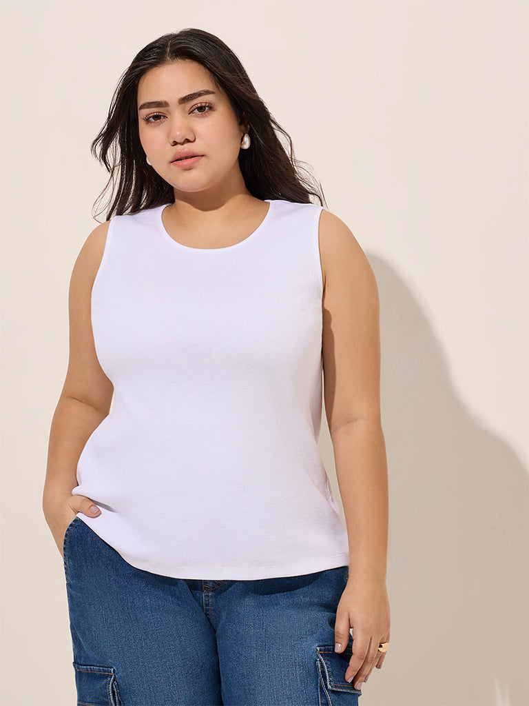 Gia White Ribbed Tank Top