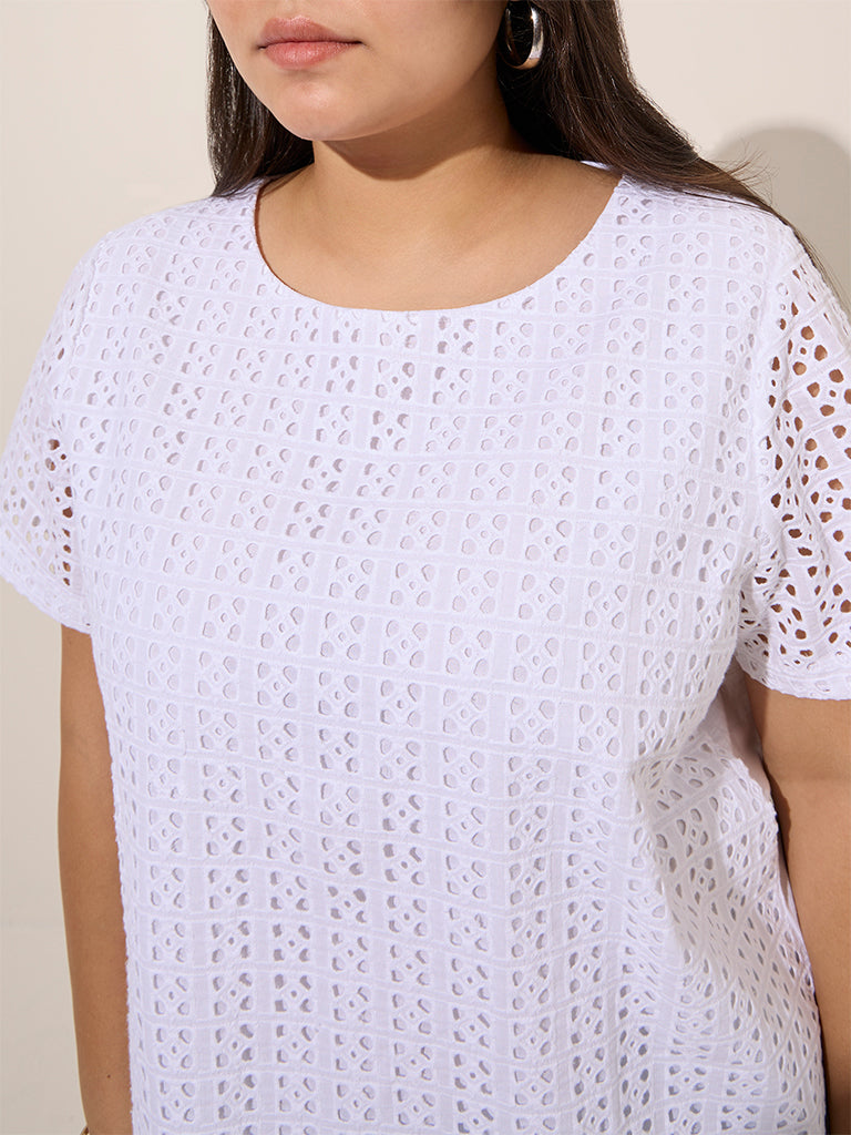 Gia White Laser-Cut Detailed Cotton Top