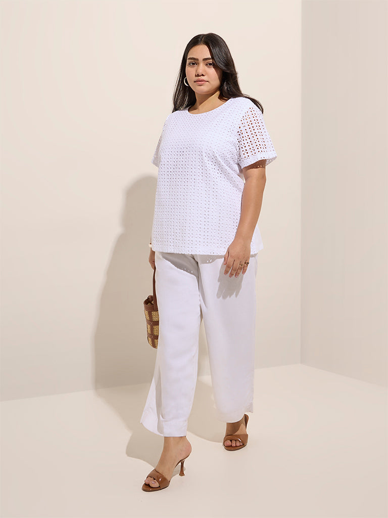 Gia White Laser-Cut Detailed Cotton Top