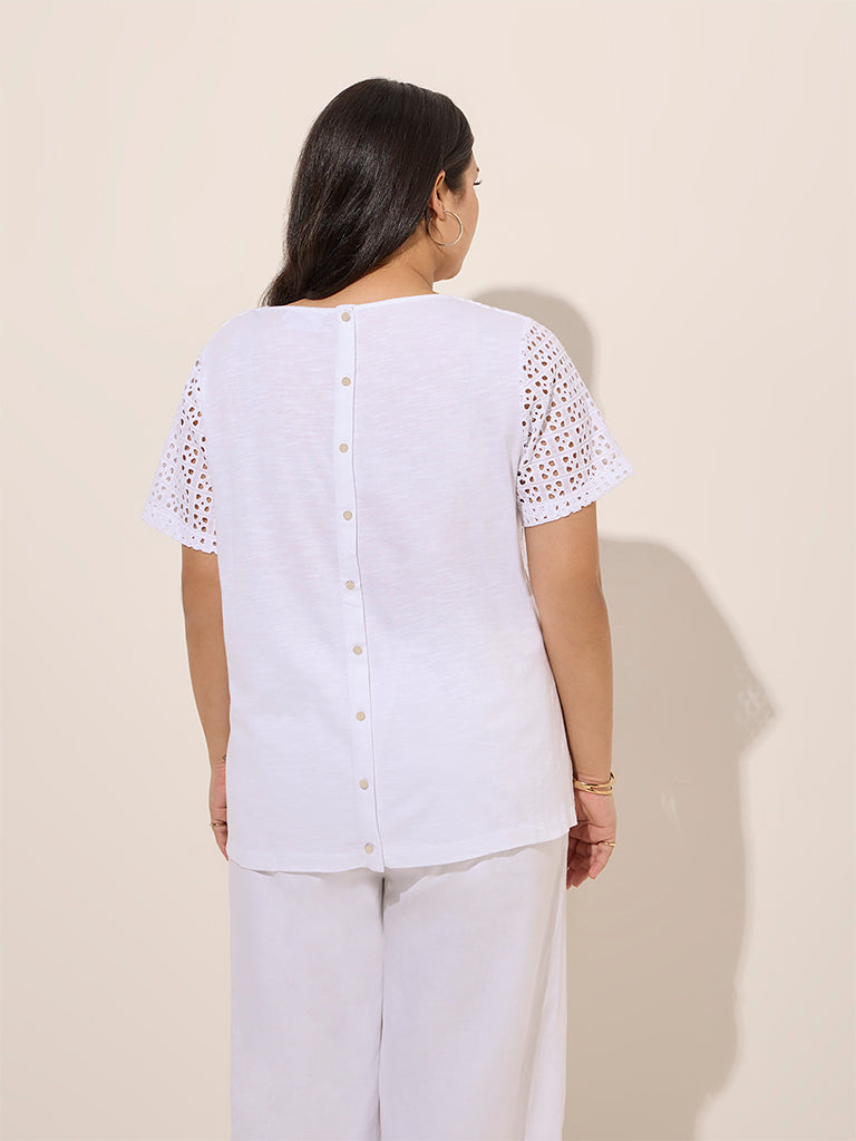 Gia White Laser-Cut Detailed Cotton Top