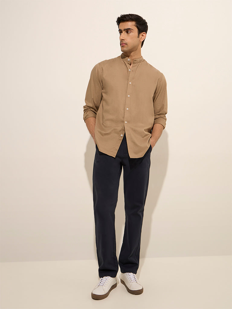 Ascot Brown Solid Relaxed-Fit Cotton Shirt