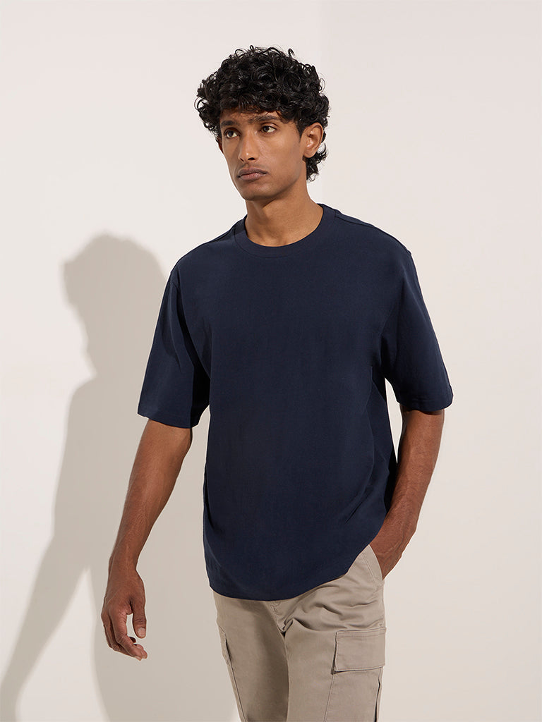 WES Casuals Navy Relaxed-Fit Cotton T-Shirt