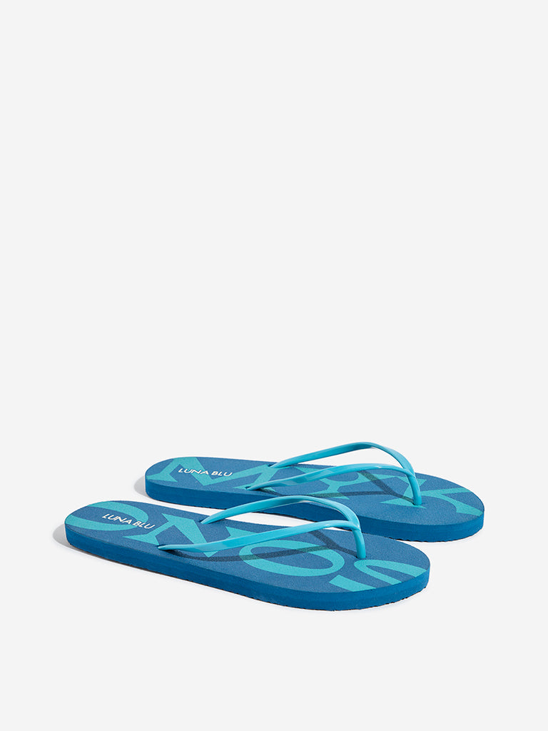 LUNA BLU Blue Text Patterned Flip-Flop