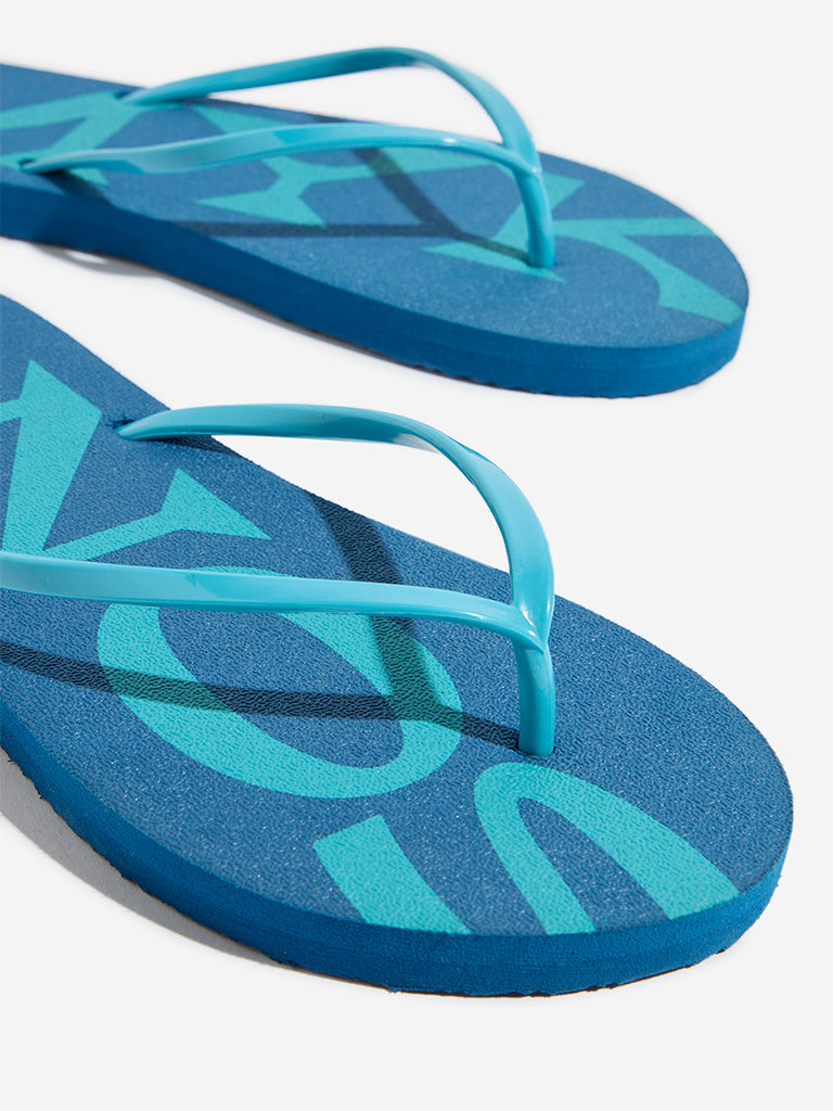 LUNA BLU Blue Text Patterned Flip-Flop