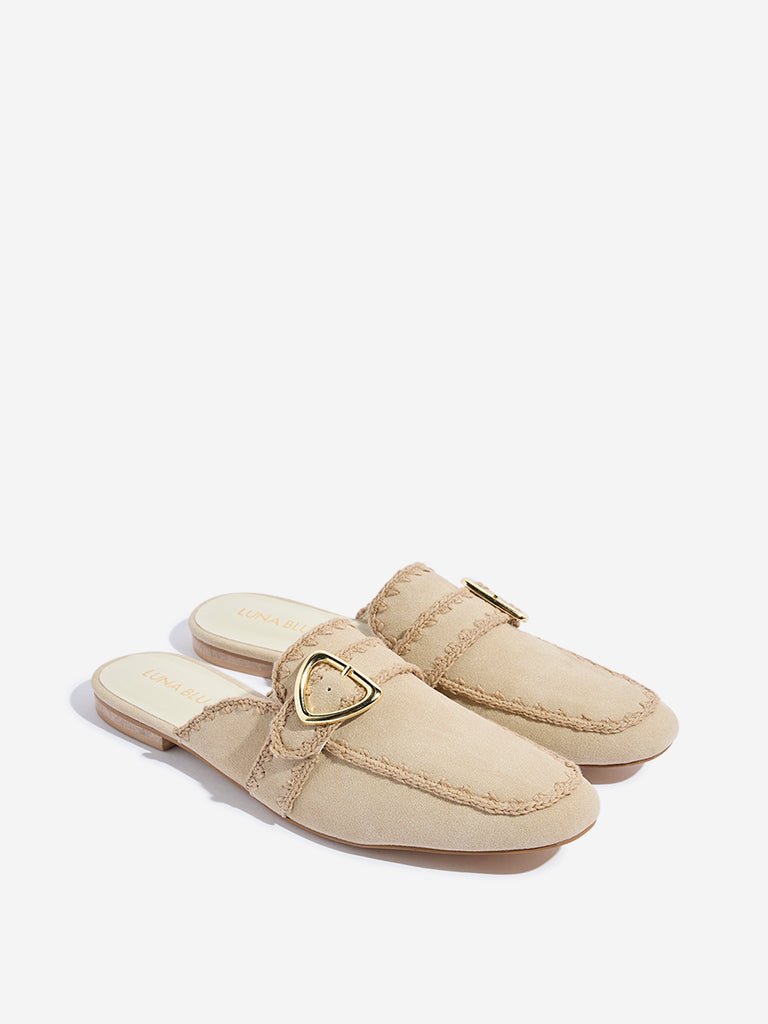 LUNA BLU Beige Embroidered Mules