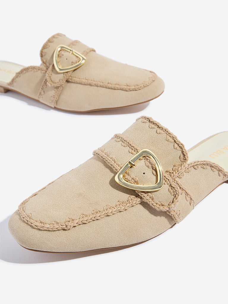 LUNA BLU Beige Embroidered Mules